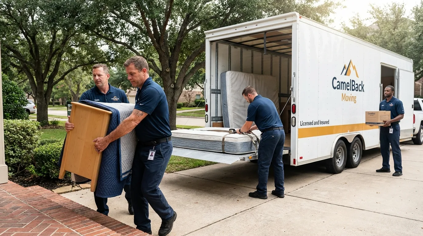 Crew loading residential truck for cross-state move from Coram, NY