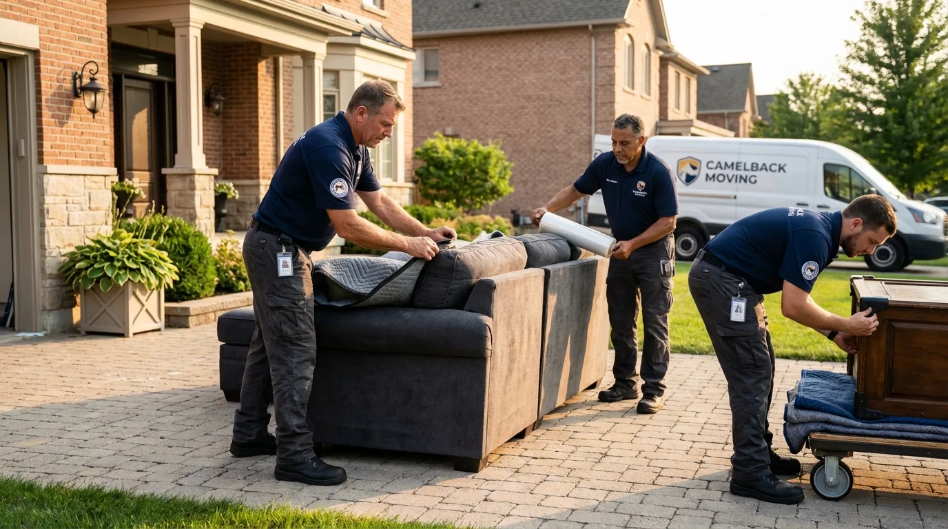 Large estate moving crew wrapping furniture in Coram, NY